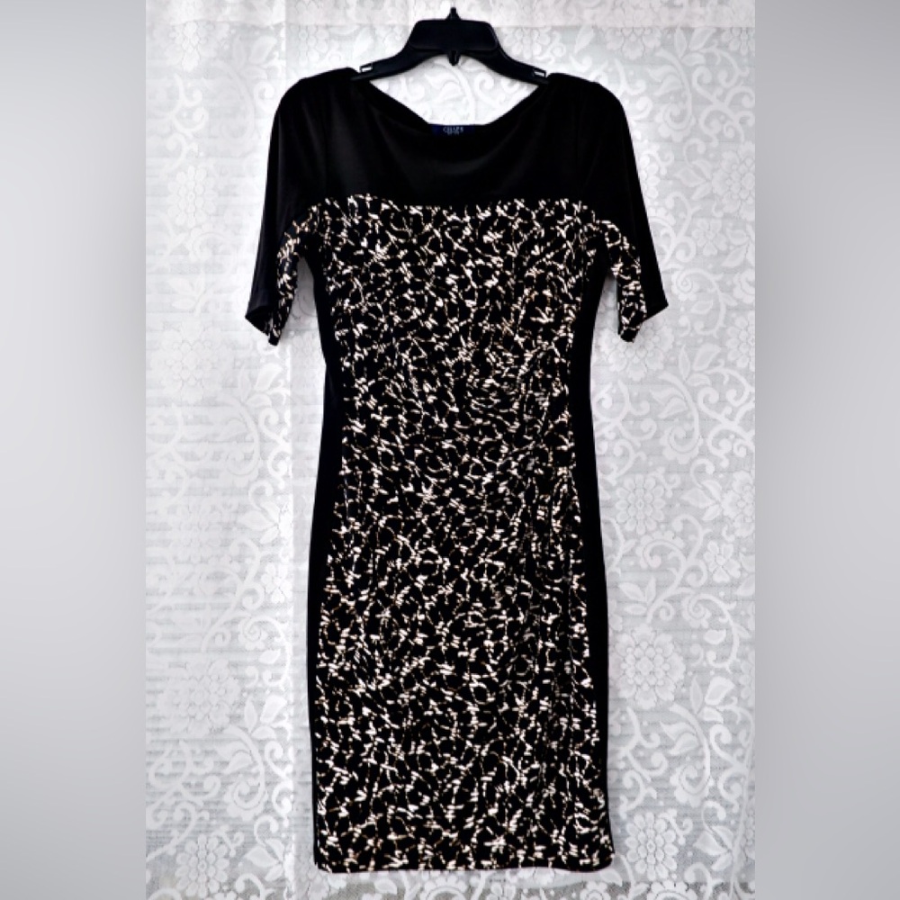 Chaps Black and White Abstract Mini Dress